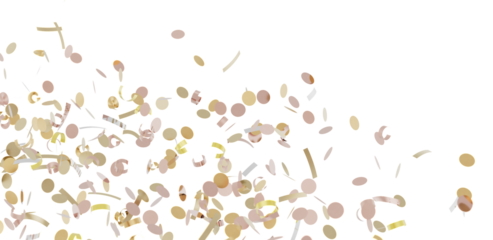 Elegant pink and gold confetti falling on white background. Perfect for celebrations, parties, and festive designs.