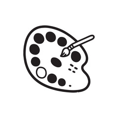  Simple Hand Holding Paintbrush Palette Coloring Page with Bold Outlines.