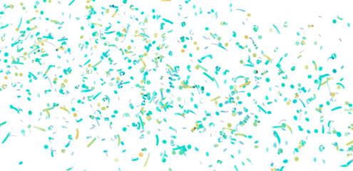High-resolution image of teal and gold confetti on white. Perfect for party invitations, celebrations, and festive designs.