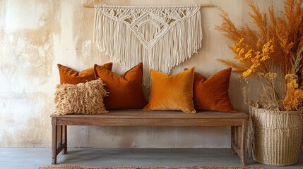 Rustic autumnal seating area with warm hues