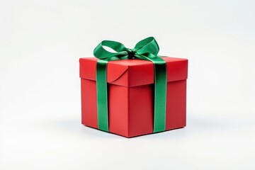 Obraz premium Christmas white gift box ribbon green red.