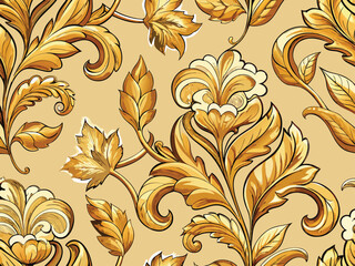 Ornate golden floral pattern with swirling leaves and petals baroque vintage