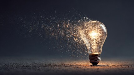 glowing bulb disintegrating to dust