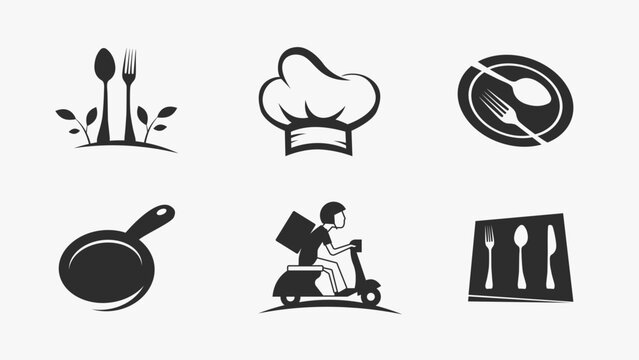 Set of logos for restaurants and cafes. Minimalist food logos. - Powered by Adobe
