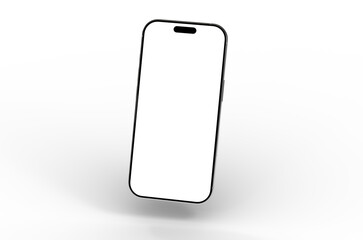 High-quality 3D render of a modern smartphone with a blank screen, perfect for app presentations or website mockups. Clean, simple design.