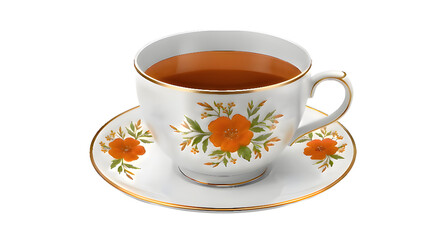 Fototapeta premium Cup of tea with flower design for afternoon break isolated PNG with Transparent Background