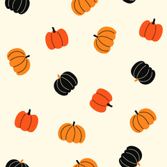 Happy Halloween vector seamless pattern. Cute dog, pumpkin, ghost on a white background. Dog print in flat style.