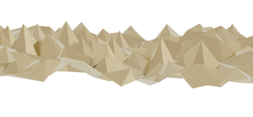 High-resolution image of an abstract beige low poly mountain range, ideal for backgrounds, textures, and design projects.  Modern, geometric, and minimalist.