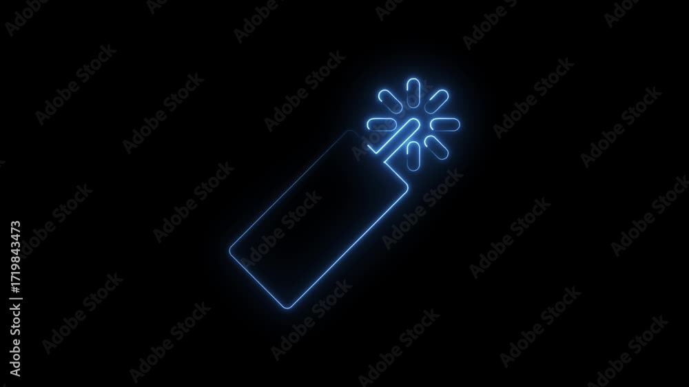 Poster neon outlined dynamite exploding with a blue glow against a dark backdrop animation