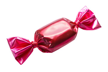 Shiny pink candy wrapper tied with bows isolated on a transparent background metallic