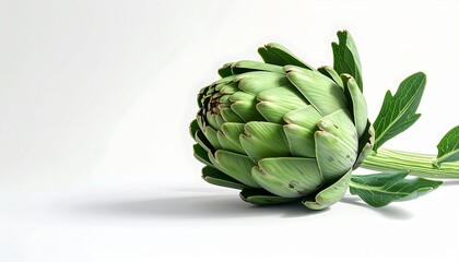 Obraz premium A fresh artichoke with layered green leaves realistic organic texture white background with subtle shadow 