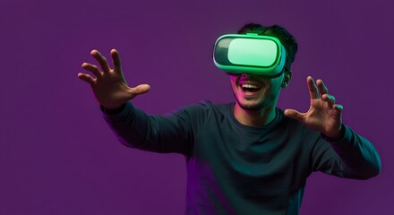 Excited Young Man Experiencing Virtual Reality with a VR Headset