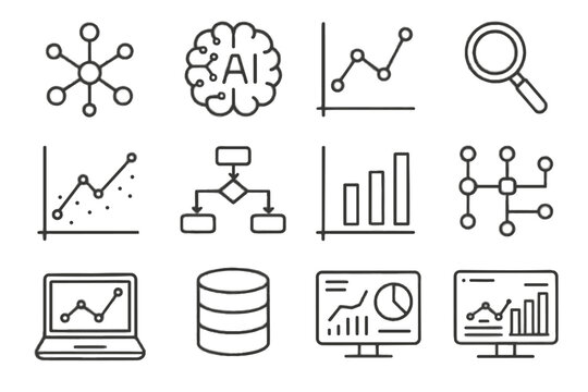 Nodes models vector database analyst icon magnifying statistical network dashboard icons ai