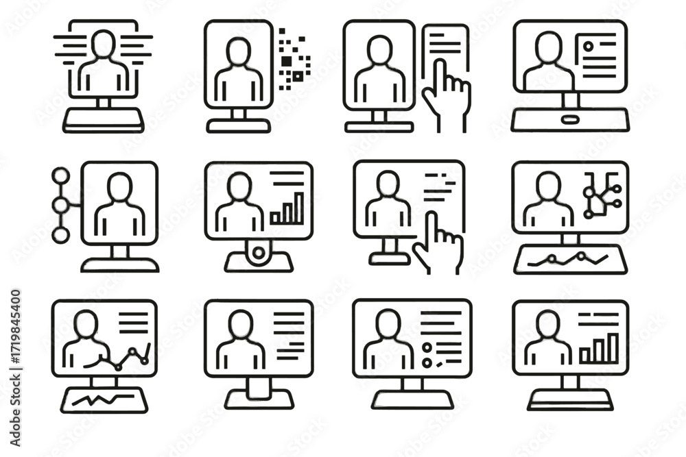 Poster connected ai vector mirror display icons icon digital screen data smart futuristic