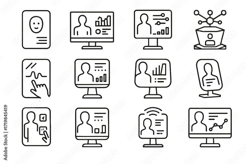 Poster data hub vector display responsive icon icons connected holographic interactive mirror information