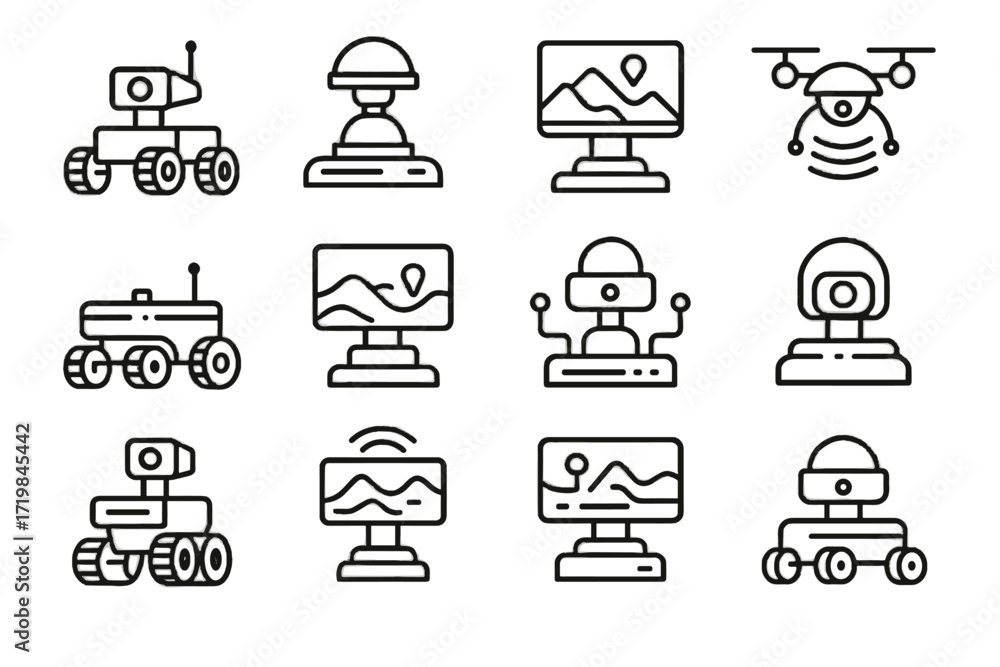 Poster rover navigation surveillance smart vector hub unit autonomous exploration icons icon tracking