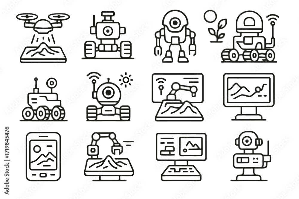 Poster futuristic console vector icon virtual rover responsive robot sensor icons exploration panel