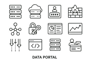 Network graph interface vector icons stack portal access server encryption icon cloud
