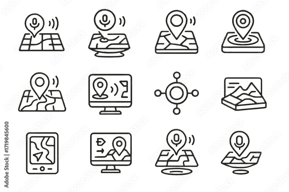 Poster module mapping vector icon voice pointer holographic sensor navigation console navigator icons