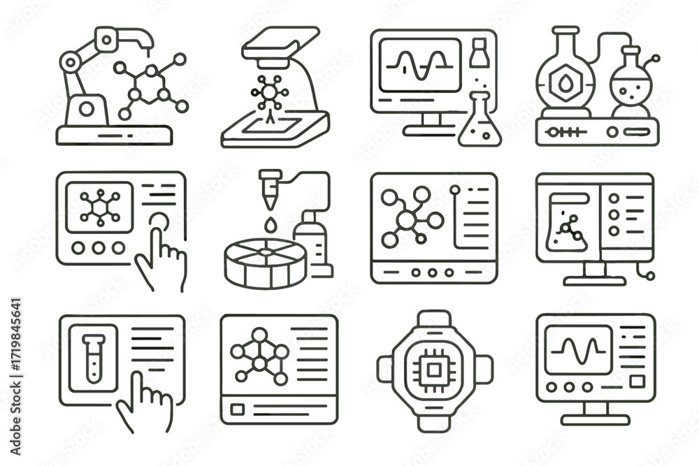 Poster digital futuristic connected icon console module vector chemical nano smart lab
