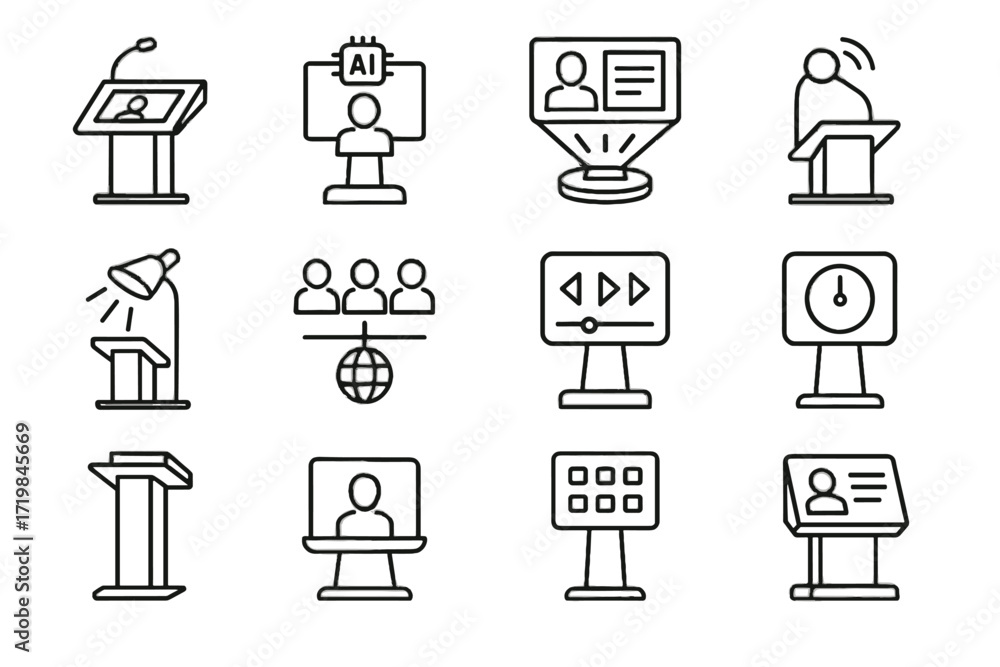 Poster icon podium connected vector overlay control hub interactive panel icons timer virtual