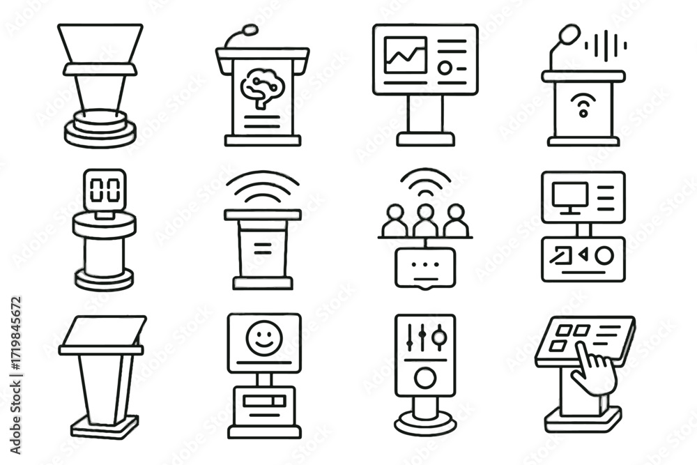 Poster audience digital podium panel icon system icons vector microphone futuristic automated timer
