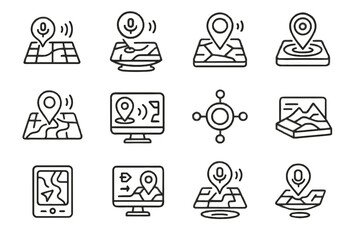 Obraz premium Module mapping vector icon voice pointer holographic sensor navigation console navigator icons