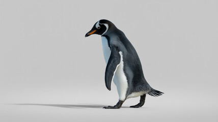 Obraz premium A magellanic penguin walking on a white background the penguin is walking to the left and has its head turned to the right the penguin is isolated