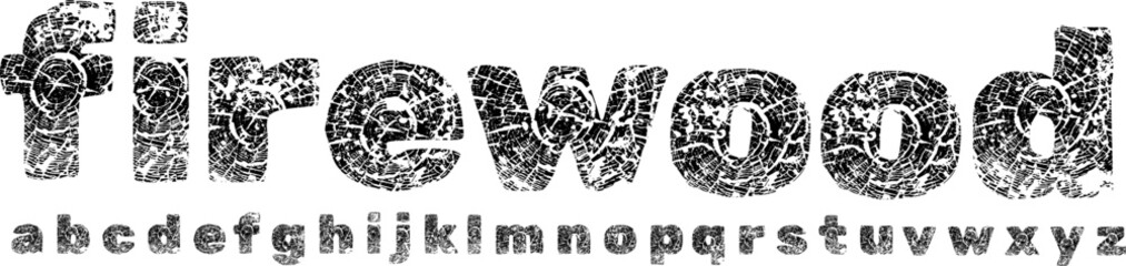 Charcoal Cracked Firewood Texture Font – Rustic Distressed Alphabet