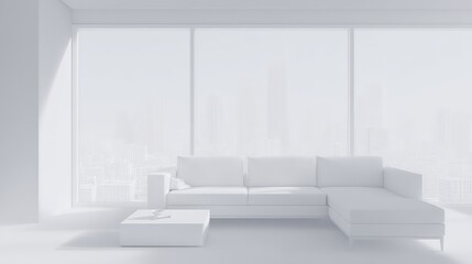 Fototapeta premium residential. Modern living room showcasing minimalist design with clean lines and soft natural light from large windows. lifestyle magazines.