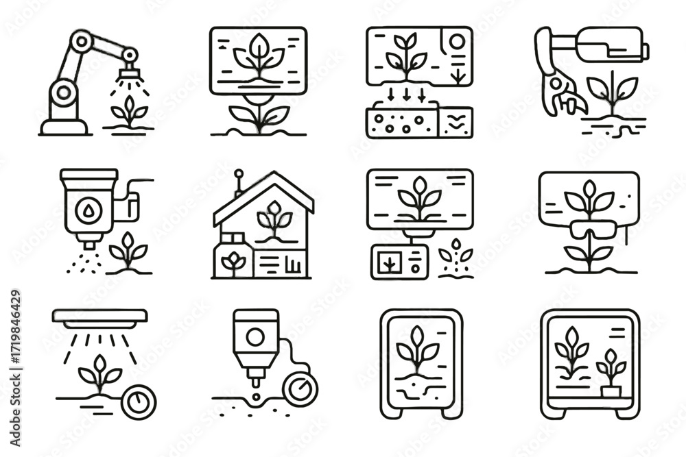 Poster system vector futuristic garden planter light smart icons overlay connected icon responsive