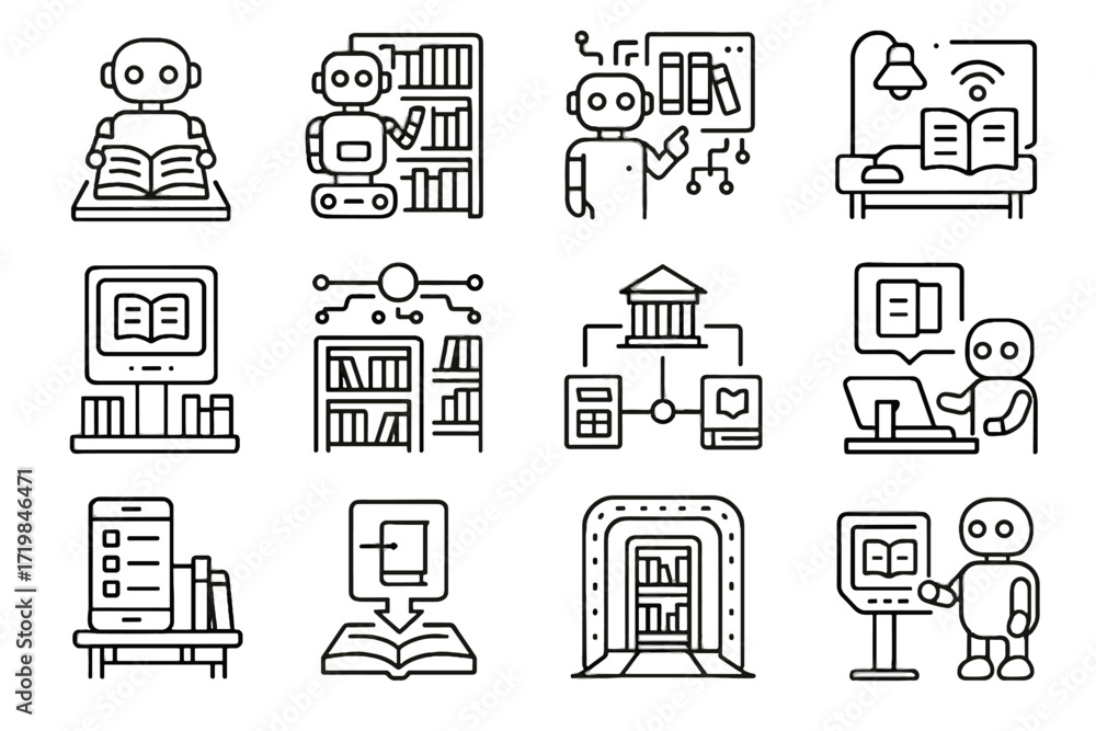 Poster console futuristic vector holographic desk shelving icons module icon interface library book