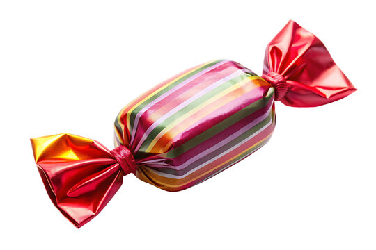 Striped candy wrapper with red ends on white background isolated on a transparent background