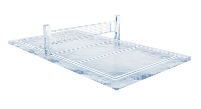 A miniature ice volleyball court with net and boundary lines, isolated a transparent, representing a cool sport concept - Powered by Adobe