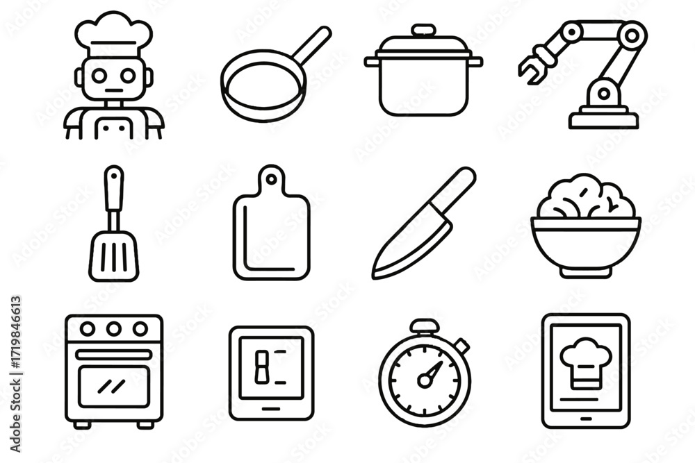 Poster spatula recipe icon ingredient display vector cooking chef digital robot