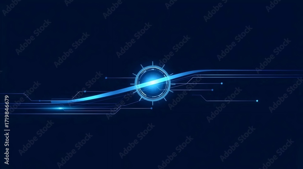 Poster futuristic glowing blue digital sphere with circuit lines in abstract technology background style