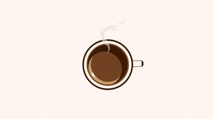 top view illustration of a coffee cup filled with hot drink and rising steam in a minimal flat design style on light background