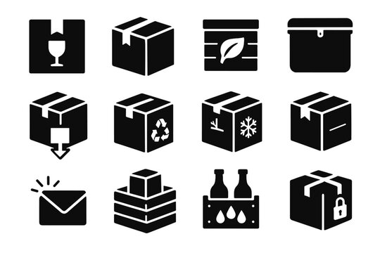 Waterproof bottle bulk vector box package light icon collection symbol parcel