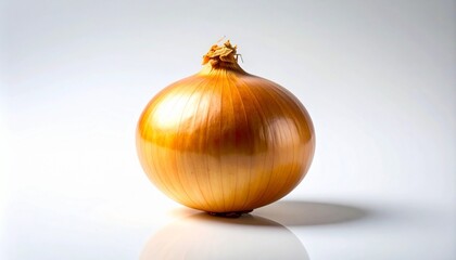 A single onion with golden brown skin papery texture realistic detail white background with soft shading
