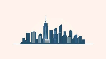 Naklejka premium modern city skyline silhouette with tall skyscrapers and urban architecture in flat design