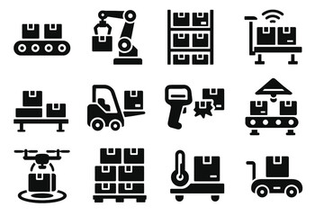 Loading trolley warehouse smart conveyor sensor icon stack icons autonomous arm vector