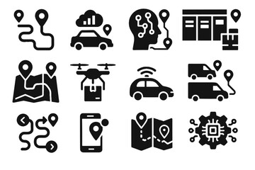 Smart vector optimization icons icon fleet scheduling delivery logistics drone traffic route