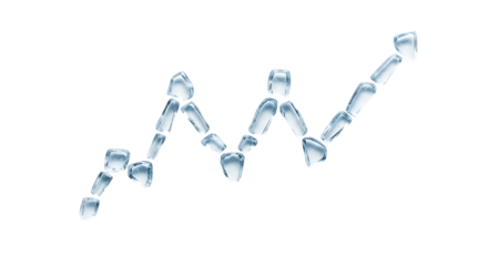 A line graph made of ice cubes, showing an upward trend, isolated transparent