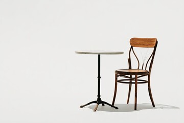 Vintage Wooden Chair and Small Round Table in Minimalist Studio Setting