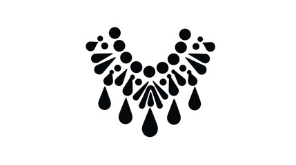 A clean, minimalist vector art icon of a stylized necklace or decorative collar. The design is composed of solid black circles and teardrop shapes arranged in a symmetrical