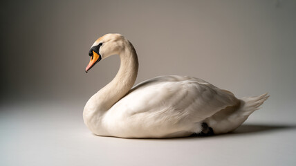 A beautiful white swan is sitting gracefully the swan is a large aquatic bird with a long neck and a white plumage