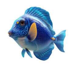 Png of a captivating blue and yellow tang fish, isolated on transparent background, showcasing its unique features in a vibrant digital illustration