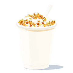 Cup of Yogurt with Granola Topping on White Background.