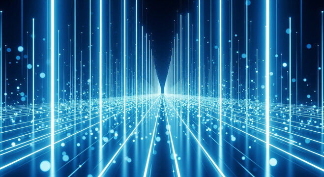 Dive into a vibrant blue cyberspace tunnel, experiencing modern technology and dynamic digital innovation now - Powered by Adobe