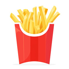 French Fries in Carton on White Background.